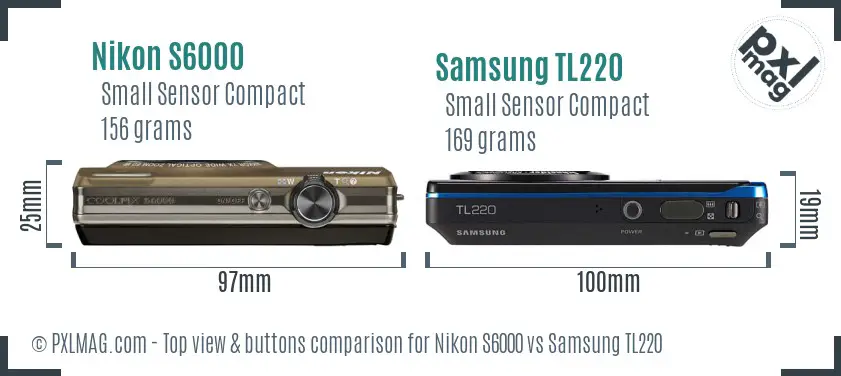 Nikon S6000 vs Samsung TL220 top view buttons comparison Nikon S6000 vs Samsung TL220 top view buttons comparison
