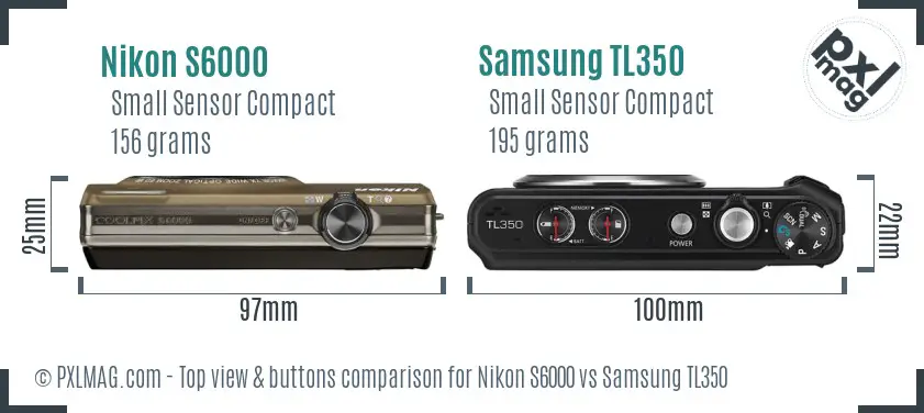 Nikon S6000 vs Samsung TL350 top view buttons comparison