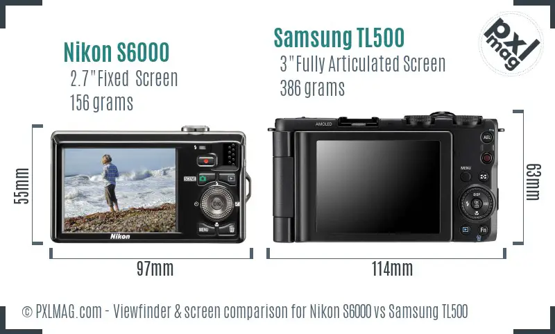 Nikon S6000 vs Samsung TL500 Screen and Viewfinder comparison