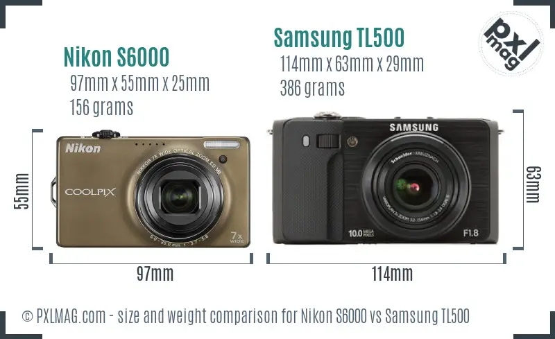 Nikon S6000 vs Samsung TL500 size comparison