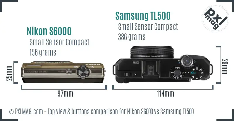 Nikon S6000 vs Samsung TL500 top view buttons comparison