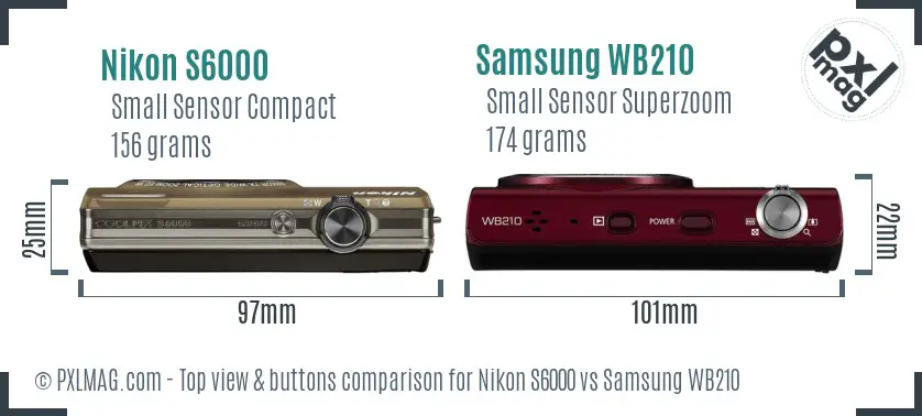 Nikon S6000 vs Samsung WB210 top view buttons comparison Nikon S6000 vs Samsung WB210 top view buttons comparison