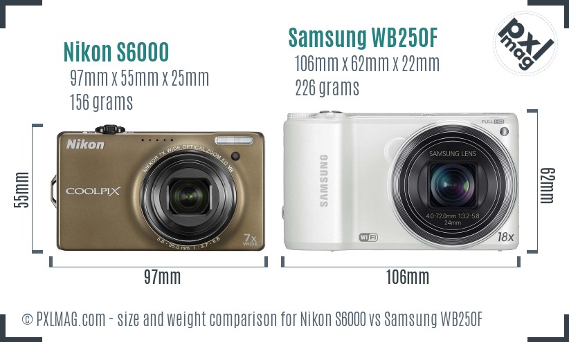 Nikon S6000 vs Samsung WB250F size comparison Nikon S6000 vs Samsung WB250F size comparison