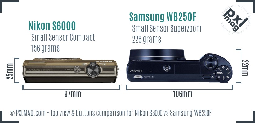 Nikon S6000 vs Samsung WB250F top view buttons comparison