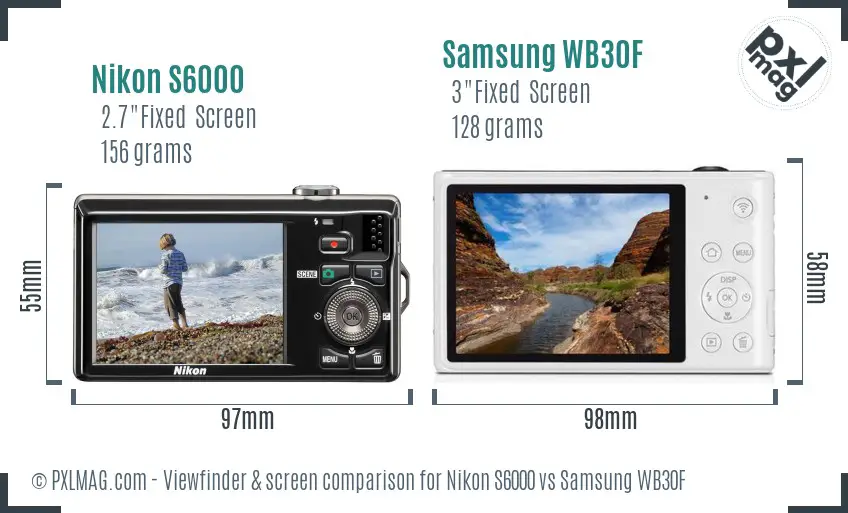Nikon S6000 vs Samsung WB30F Screen and Viewfinder comparison