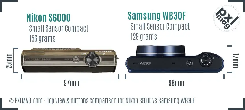 Nikon S6000 vs Samsung WB30F top view buttons comparison