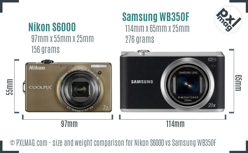 Nikon S6000 vs Samsung WB350F size comparison