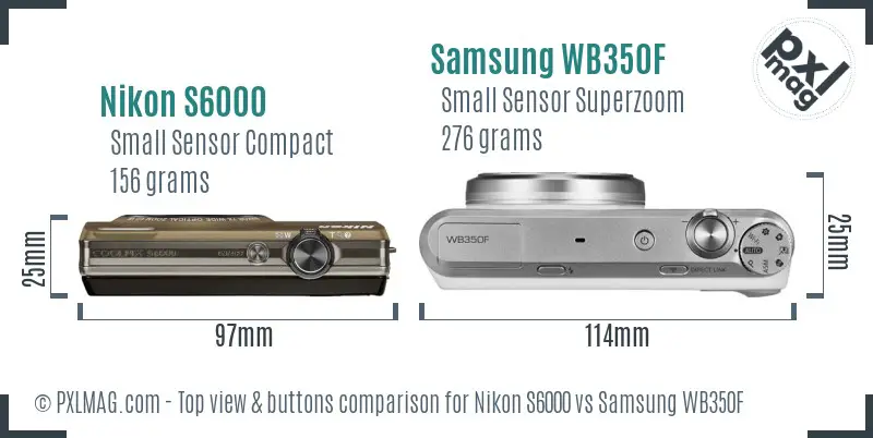 Nikon S6000 vs Samsung WB350F top view buttons comparison