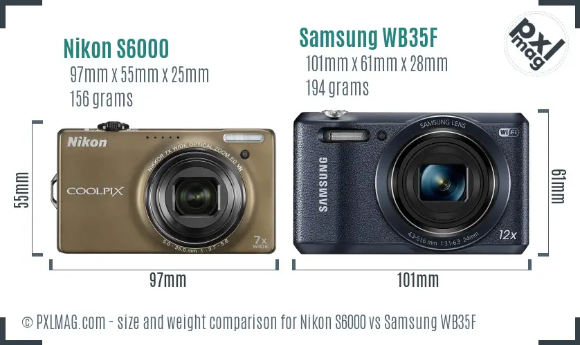 Nikon S6000 vs Samsung WB35F size comparison