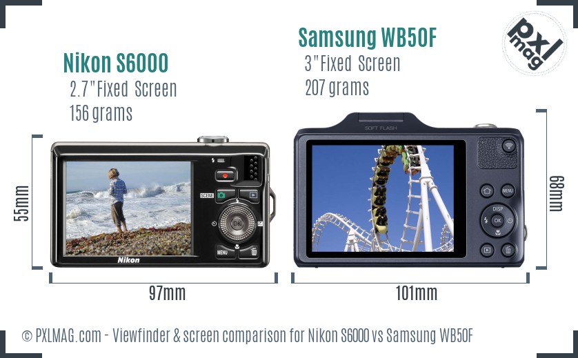 Nikon S6000 vs Samsung WB50F Screen and Viewfinder comparison