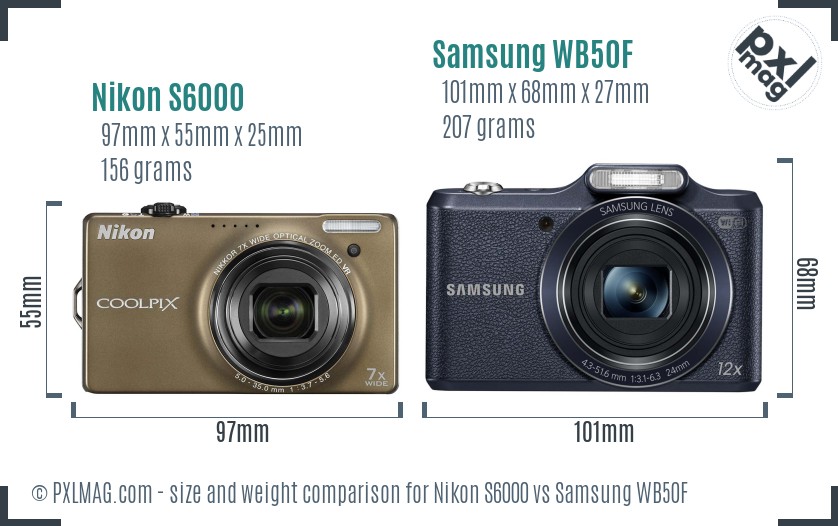 Nikon S6000 vs Samsung WB50F size comparison