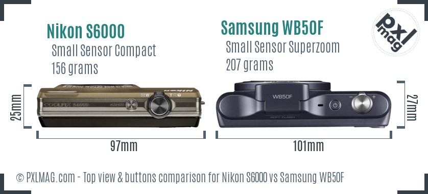 Nikon S6000 vs Samsung WB50F top view buttons comparison