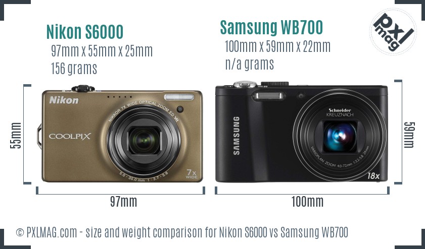 Nikon S6000 vs Samsung WB700 size comparison Nikon S6000 vs Samsung WB700 size comparison