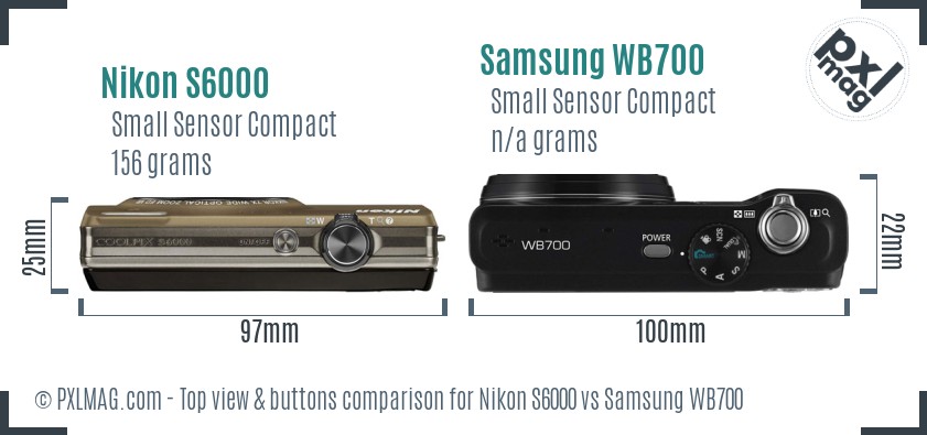 Nikon S6000 vs Samsung WB700 top view buttons comparison