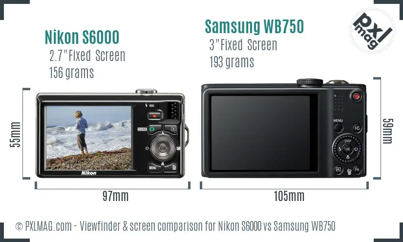 Nikon S6000 vs Samsung WB750 Screen and Viewfinder comparison