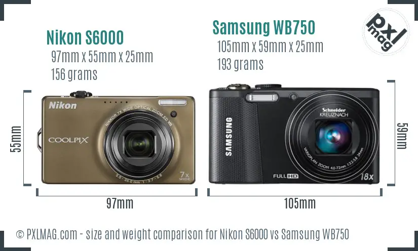 Nikon S6000 vs Samsung WB750 size comparison