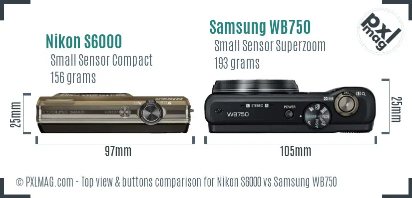 Nikon S6000 vs Samsung WB750 top view buttons comparison