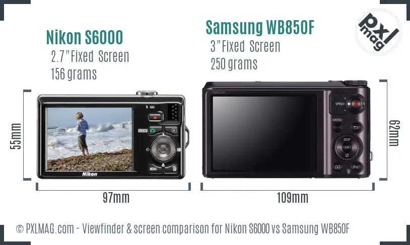 Nikon S6000 vs Samsung WB850F Screen and Viewfinder comparison