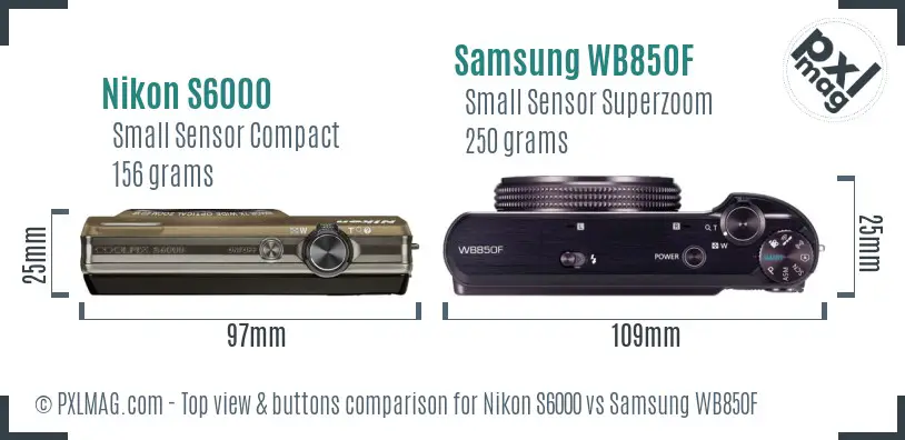 Nikon S6000 vs Samsung WB850F top view buttons comparison