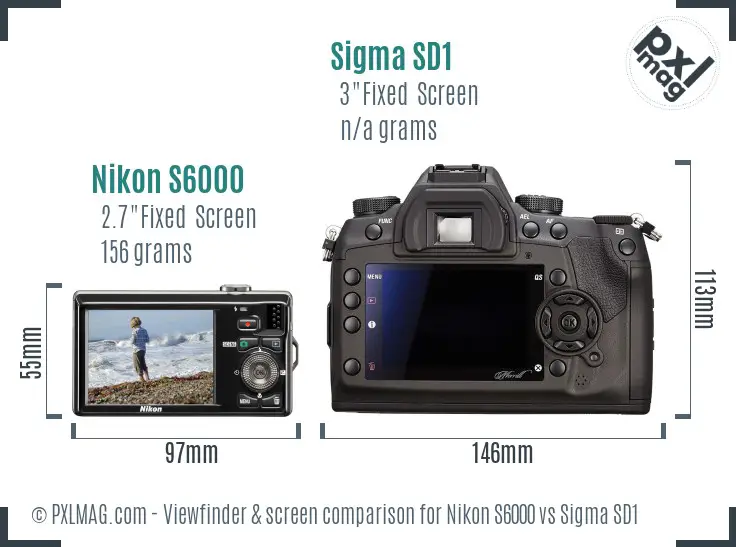 Nikon S6000 vs Sigma SD1 Screen and Viewfinder comparison