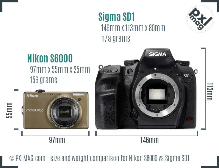 Nikon S6000 vs Sigma SD1 size comparison