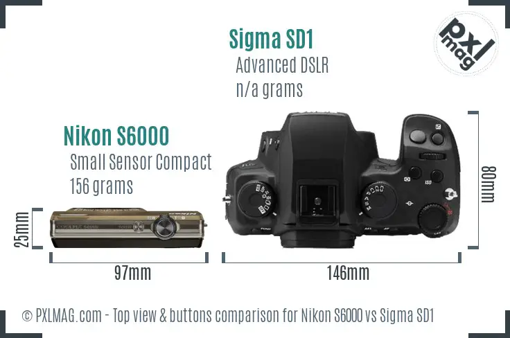 Nikon S6000 vs Sigma SD1 top view buttons comparison