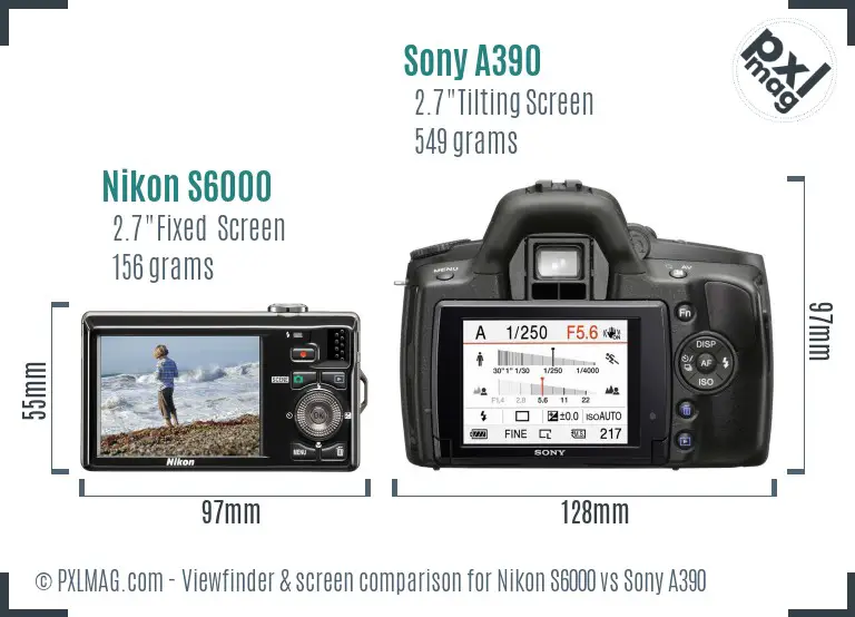 Nikon S6000 vs Sony A390 Screen and Viewfinder comparison