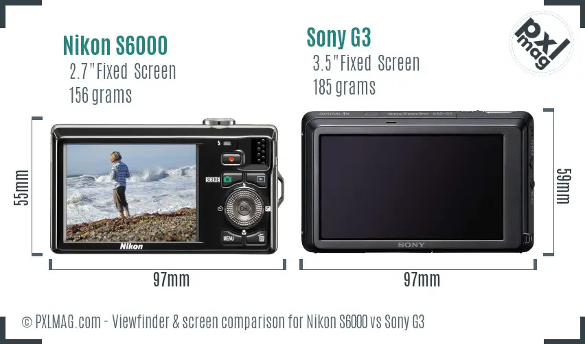 Nikon S6000 vs Sony G3 Screen and Viewfinder comparison Nikon S6000 vs Sony G3 Screen and Viewfinder comparison