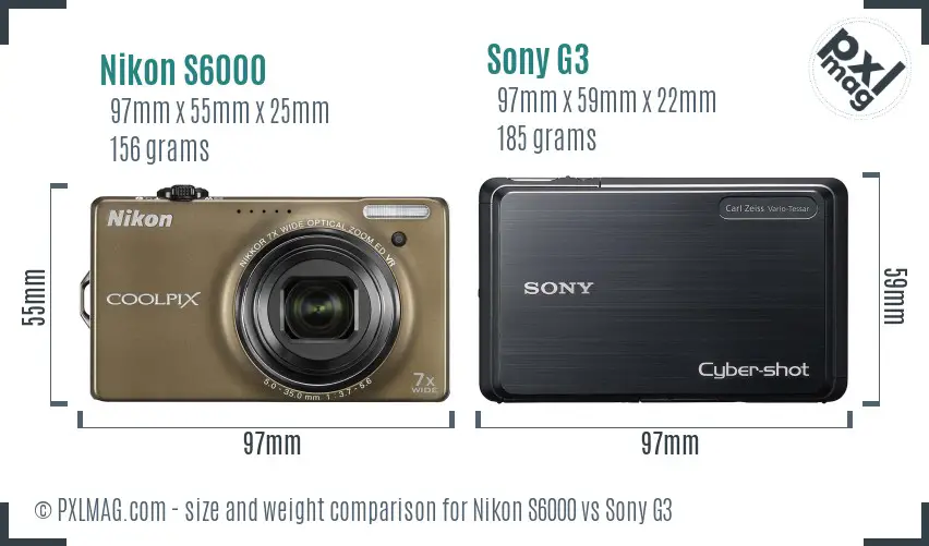 Nikon S6000 vs Sony G3 size comparison Nikon S6000 vs Sony G3 size comparison