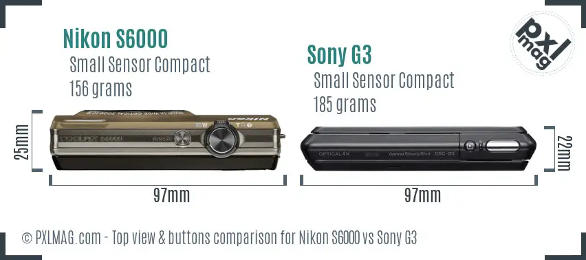 Nikon S6000 vs Sony G3 top view buttons comparison Nikon S6000 vs Sony G3 top view buttons comparison