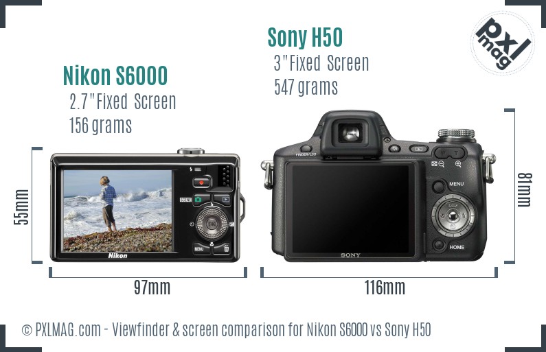 Nikon S6000 vs Sony H50 Screen and Viewfinder comparison