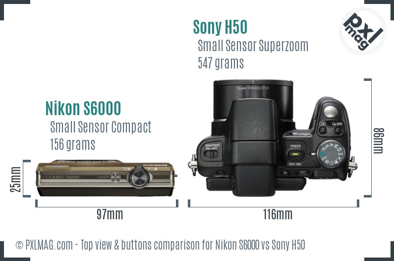 Nikon S6000 vs Sony H50 top view buttons comparison