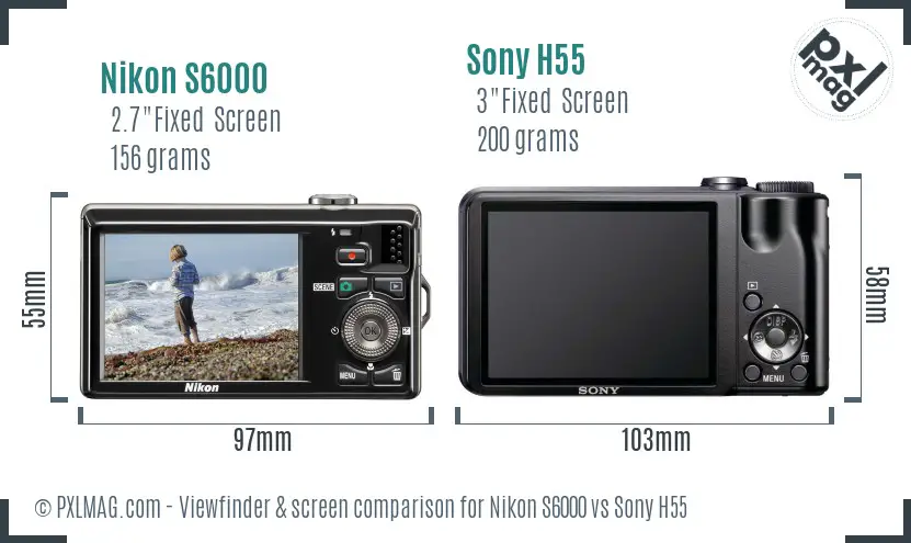 Nikon S6000 vs Sony H55 Screen and Viewfinder comparison
