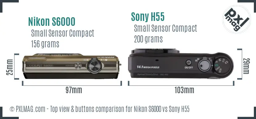 Nikon S6000 vs Sony H55 top view buttons comparison