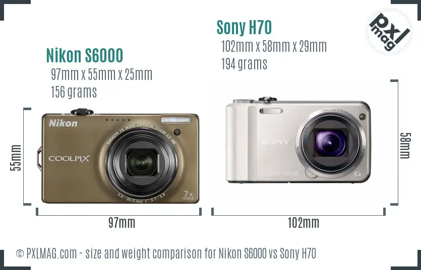 Nikon S6000 vs Sony H70 size comparison