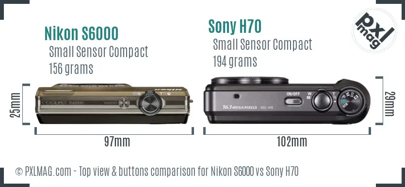 Nikon S6000 vs Sony H70 top view buttons comparison