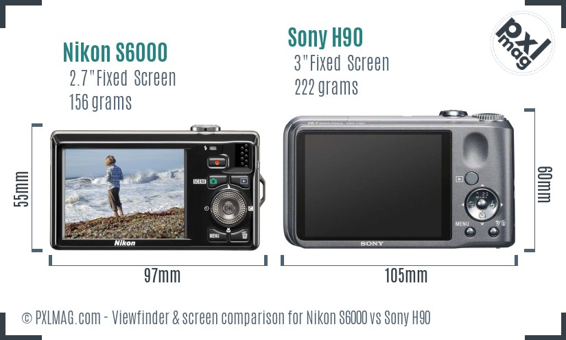 Nikon S6000 vs Sony H90 Screen and Viewfinder comparison