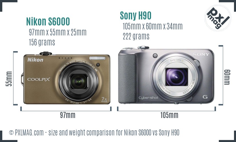 Nikon S6000 vs Sony H90 size comparison Nikon S6000 vs Sony H90 size comparison