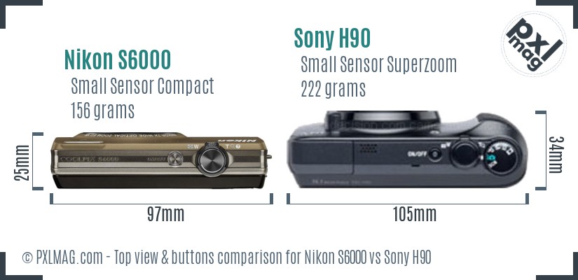 Nikon S6000 vs Sony H90 top view buttons comparison