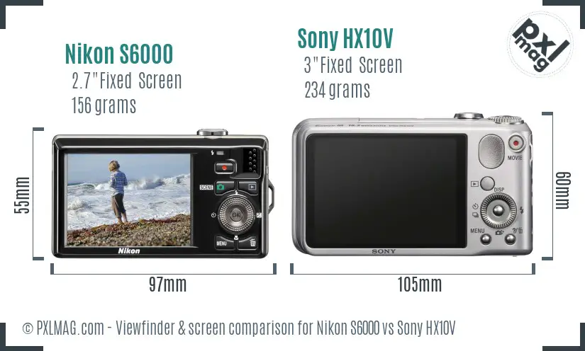 Nikon S6000 vs Sony HX10V Screen and Viewfinder comparison Nikon S6000 vs Sony HX10V Screen and Viewfinder comparison
