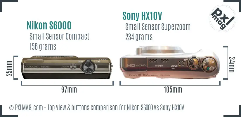 Nikon S6000 vs Sony HX10V top view buttons comparison Nikon S6000 vs Sony HX10V top view buttons comparison