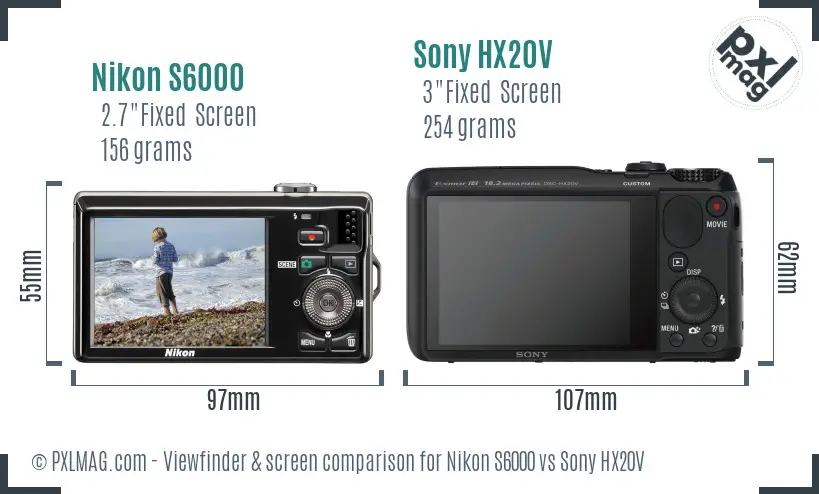 Nikon S6000 vs Sony HX20V Screen and Viewfinder comparison