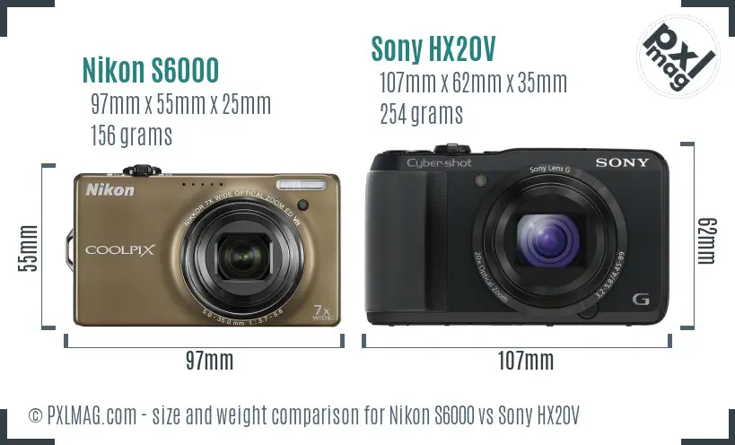 Nikon S6000 vs Sony HX20V size comparison