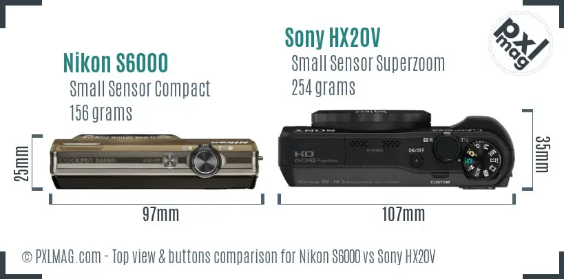 Nikon S6000 vs Sony HX20V top view buttons comparison