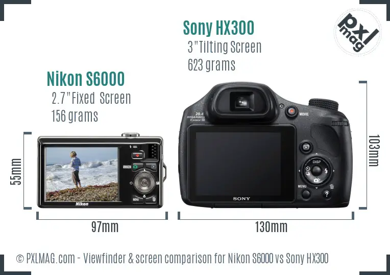 Nikon S6000 vs Sony HX300 Screen and Viewfinder comparison