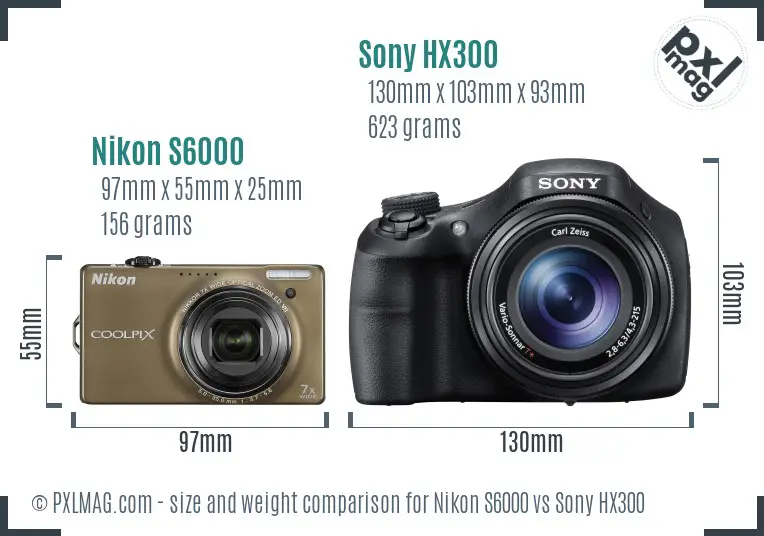 Nikon S6000 vs Sony HX300 size comparison