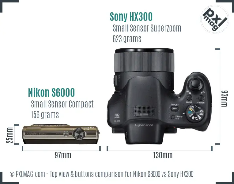 Nikon S6000 vs Sony HX300 top view buttons comparison