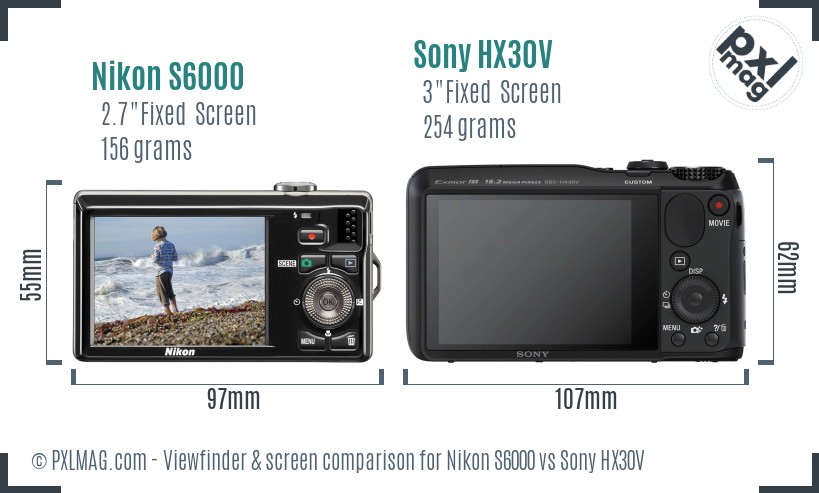 Nikon S6000 vs Sony HX30V Screen and Viewfinder comparison