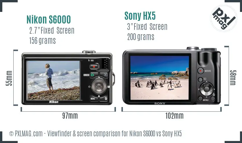 Nikon S6000 vs Sony HX5 Screen and Viewfinder comparison Nikon S6000 vs Sony HX5 Screen and Viewfinder comparison