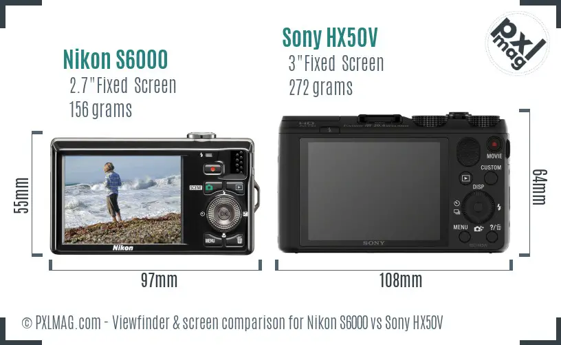 Nikon S6000 vs Sony HX50V Screen and Viewfinder comparison Nikon S6000 vs Sony HX50V Screen and Viewfinder comparison